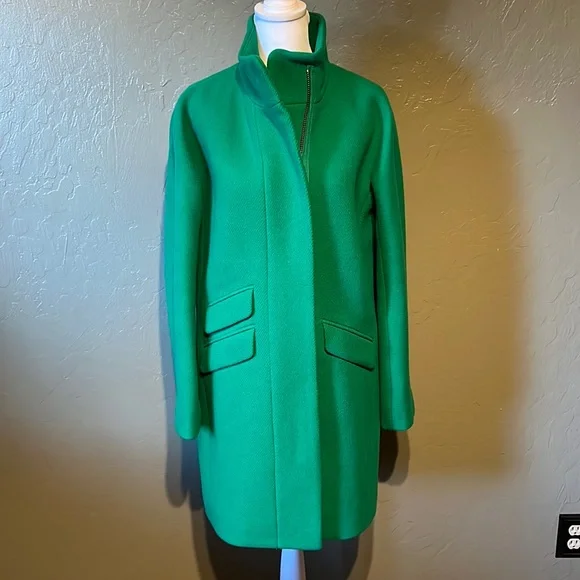 J Crew Sz 00 Kelly Green Stadium Cloth Wool Coat - Picture 1 of 9